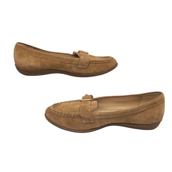 Lands End Loafers Womens 8 Tan Suede Flats Brown Slip Ons Dressy Buckle Brown - Picture 4 of 14
